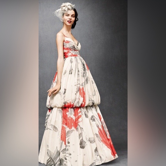 NWOT Anthropologie x BHLDN Beth Bowley Neela Silk Tiered wedding floral Dress 8
